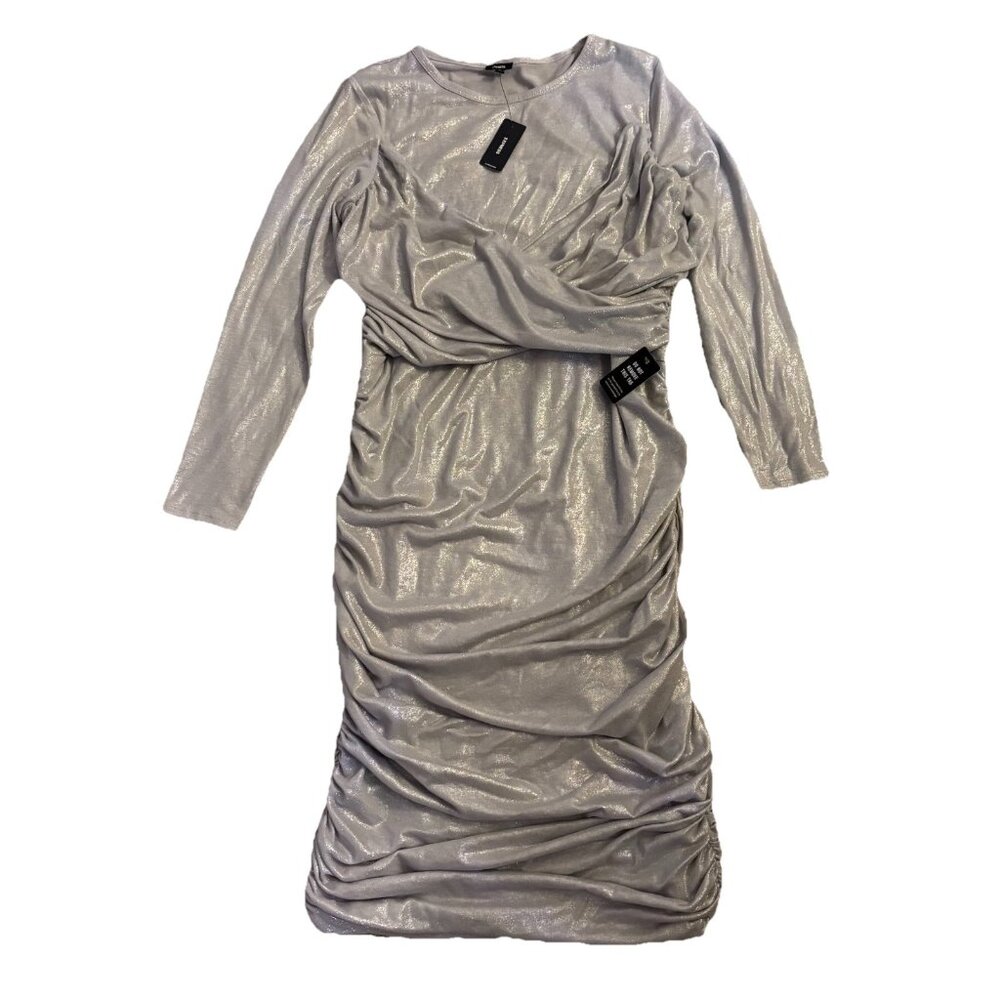 Express Silver Fit Dress High Neck Long Sleeve Party New Years XLarge NEW